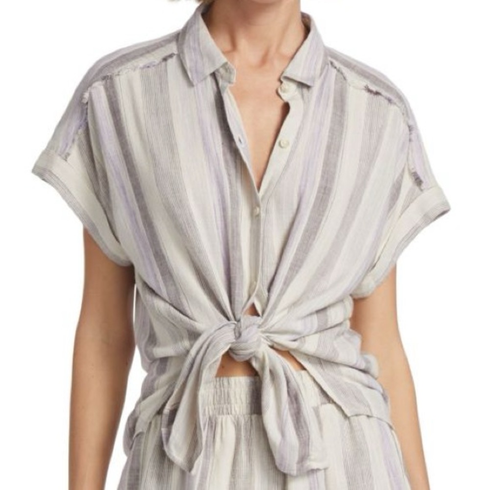 Splendid Medium Shirt Logan Point Collar Short Sleeve Shirt Lavender Multi NWT